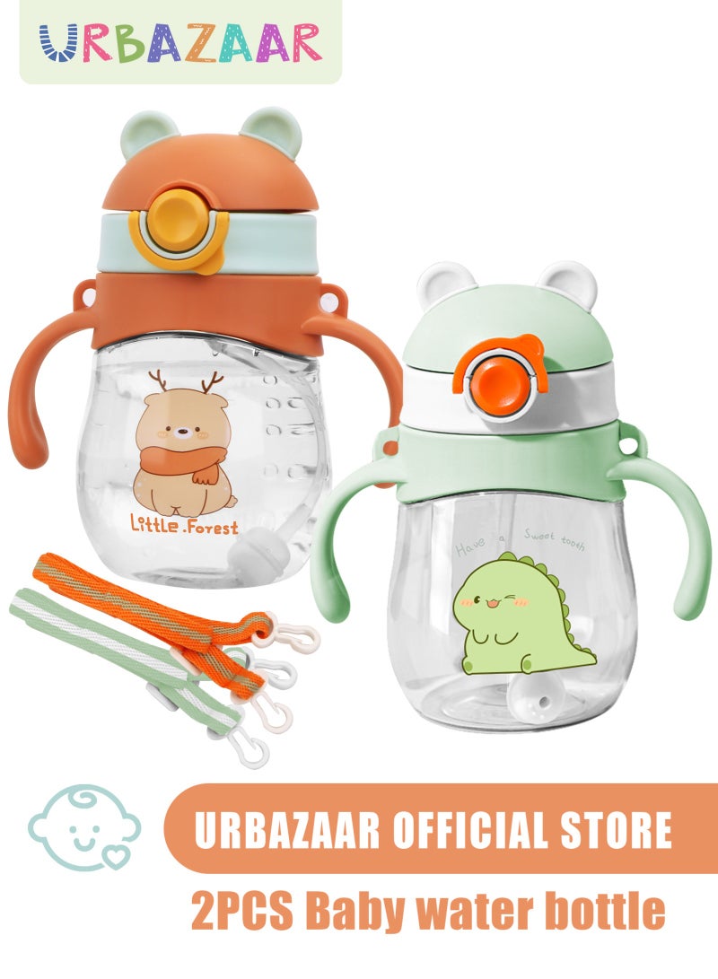 URbazaar 2-Pcs Baby Sippy Cups For 6 Months +, 410ml Baby Cup with Weighted Straw and Easy Grip Handles, Kids Water Bottle with Simple Flip Lid, 360 Degree Spill Proof Toddler Cup - Image 1