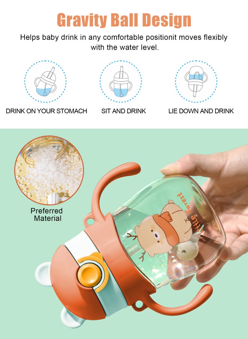 URbazaar 2-Pcs Baby Sippy Cups For 6 Months +, 410ml Baby Cup with Weighted Straw and Easy Grip Handles, Kids Water Bottle with Simple Flip Lid, 360 Degree Spill Proof Toddler Cup - Image 3