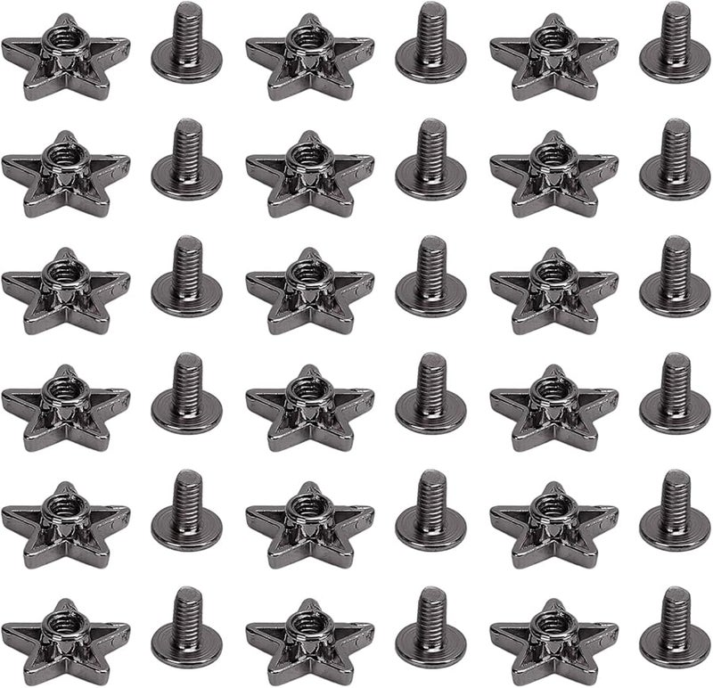 Black Leather Rivets Screws Pentagram Studs For DIY Clothing Leathercrafts 50 Sets - Image 5