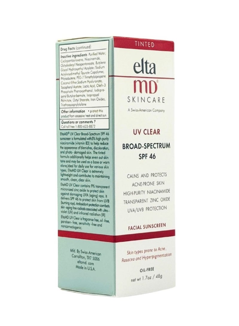 EltaMD UV Clear Broad Spectrum SPF 46 Tinted Facial Sunscreen, Oil Free, 1.7oz / 48g - Image 2
