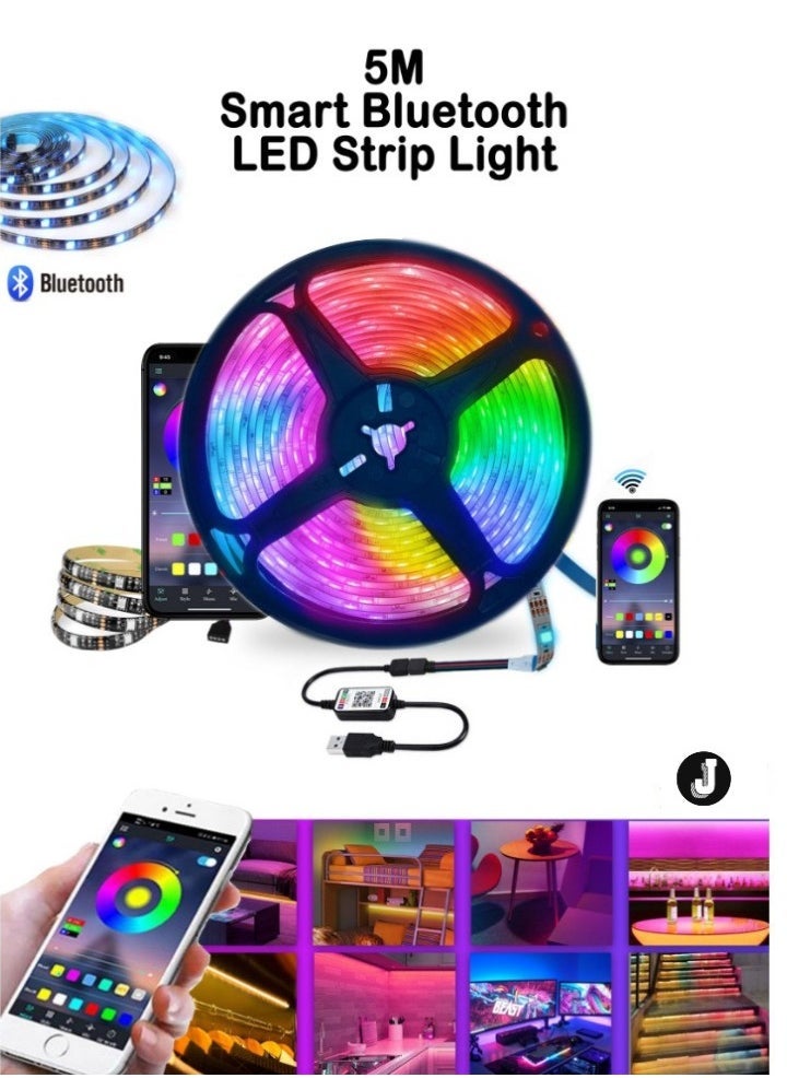 JAJEEK 5M Bluetooth RGB LED Strip Light – Music Sync, Phone Control, Flexible Colorful Illumination for Home Decor, Kitchen, Bedroom, TV Backlight, Outdoor & More - Image 1