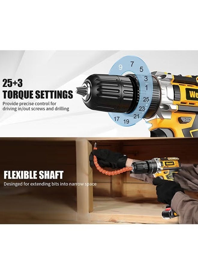 Cady One - 21V Cordless Drill, 2 Lithium-Ion Batteries and Rapid Charger, 21V Cordless Electric Drill with Heavy-Duty Lithium Batteries, Screwdriver for Home and Outdoor Use with Bag, Variable Speed ​​Drill with LED Work Light - Image 1