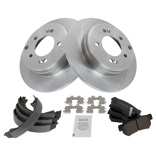 TRQ Rear Brake Pad & Rotor Kit Brake Pads Brake Rotor Parking Brake Shoe Set Semi-Metallic Compatible with 2007-2008 Hyundai Sonata - Image 2