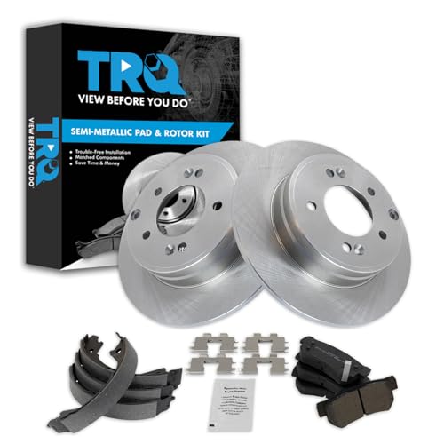 TRQ Rear Brake Pad & Rotor Kit Brake Pads Brake Rotor Parking Brake Shoe Set Semi-Metallic Compatible with 2007-2008 Hyundai Sonata - Image 1