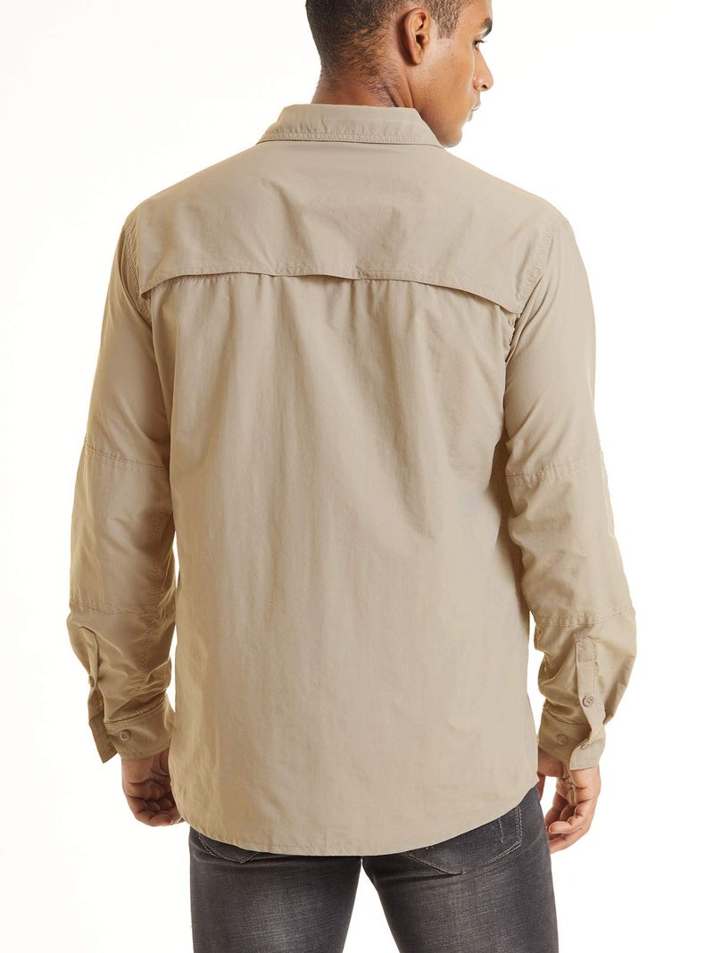 TACVASEN Fishing Shirts for Men Quick Dry Fit Long Sleeve Shirts Button Up Tactical Shirt Sun Protection Breathable Work Shirts Cooling Safari Khaki L - Image 3