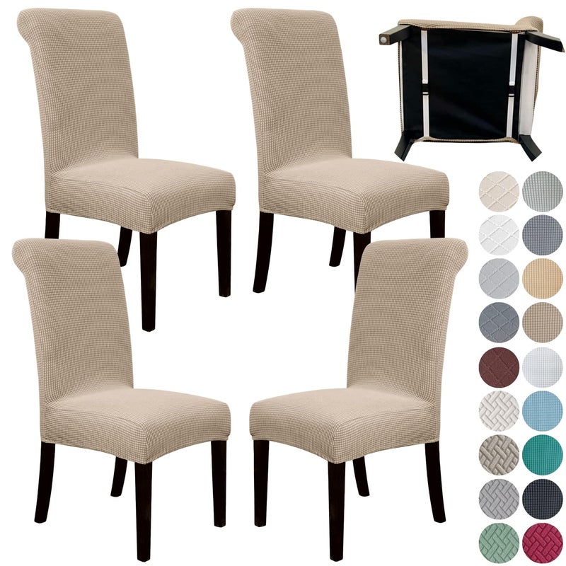 SPRINGRICO 4 Pack Dining Room Chair Covers with seat Belt Stretch Parsons Chair Slipcover Washable Kitchen Dining Chair Cover Removable Seat Protector Set of 4 S1 Khaki