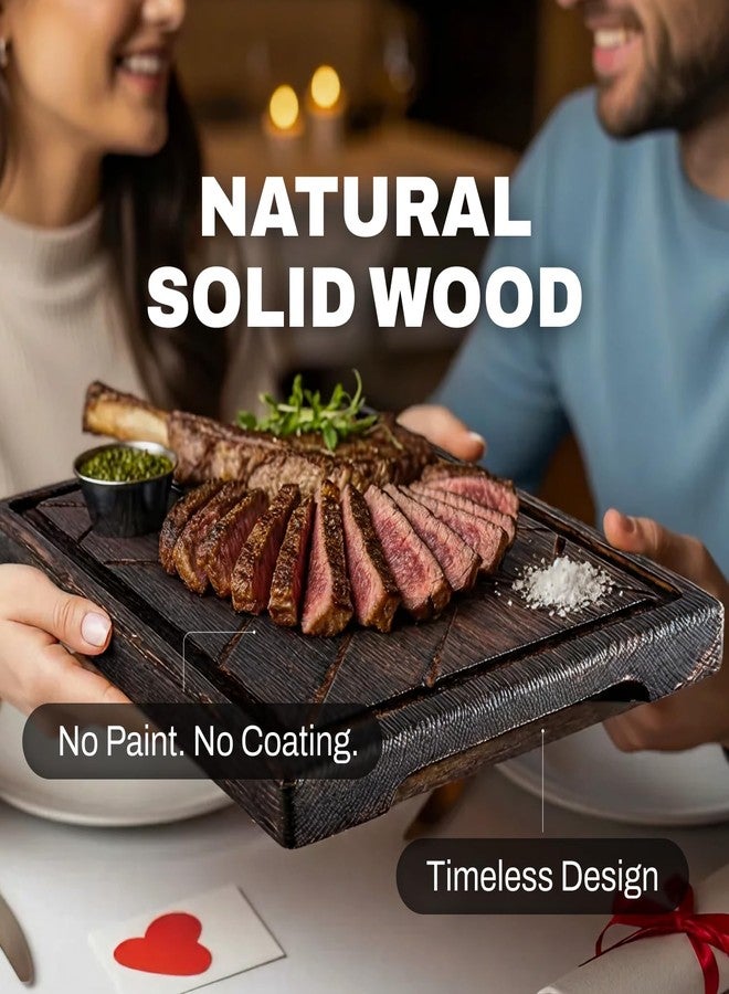 TESLYAR Wooden Steak Board – Steak Cutting Board & BBQ Serving Platter – Solid Wood Charcuterie Board & Meat Serving Plate (Medium) - Image 4
