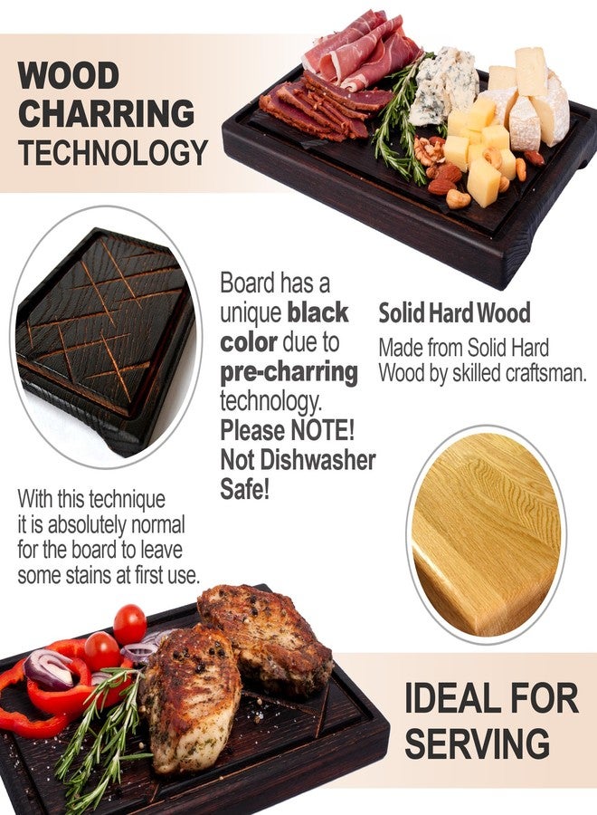 TESLYAR Wooden Steak Board – Steak Cutting Board & BBQ Serving Platter – Solid Wood Charcuterie Board & Meat Serving Plate (Medium) - Image 3