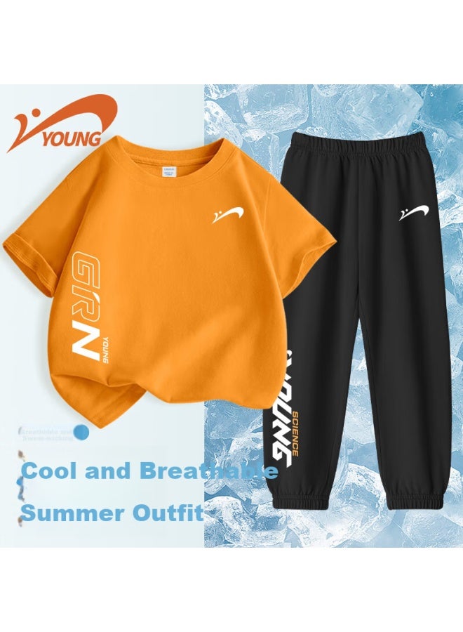 Noble bird Guess Kids Boys' Casual Summer Sports Suit Teenage National Tide Two-piece Children's Short-sleeved Summer Outfit - Image 1