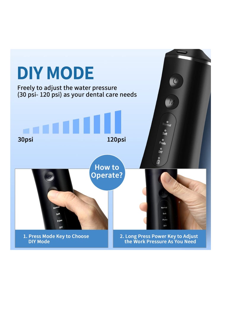 Excefore Water flosser Cordless, Portable Cordless Oral Irrigator, IPX7 Waterproof Oral Irrigator, 300ML 4 Modes Rechargeable Travel Irrigation Cleaner, for, Gums, Braces Care (Black)  - Image 3