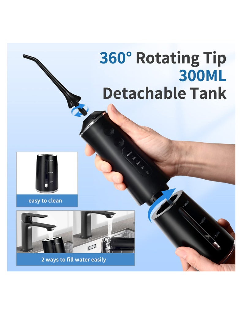 Excefore Water flosser Cordless, Portable Cordless Oral Irrigator, IPX7 Waterproof Oral Irrigator, 300ML 4 Modes Rechargeable Travel Irrigation Cleaner, for, Gums, Braces Care (Black)  - Image 4