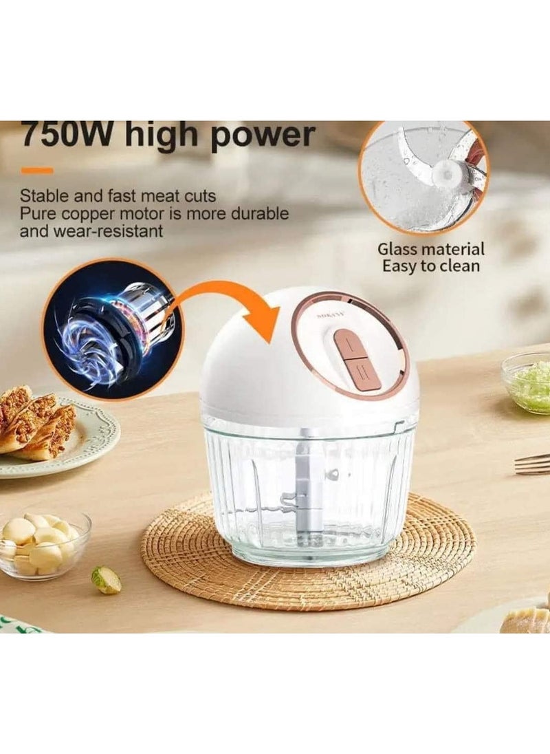 Sokany 750W 2.5L White Glass Chopper SK-7036 2-Speed ​​3 in 1Multi-PurposeYou can seamlessly transition from chopping vegetables to mincing meat using one device, the Sokany Meat Grinder. Original Turkish Design: Inspired by Turkish craftsmanship, our grinder features a sleek design that adds elegance to any kitchen decor while delivering exceptional performance.