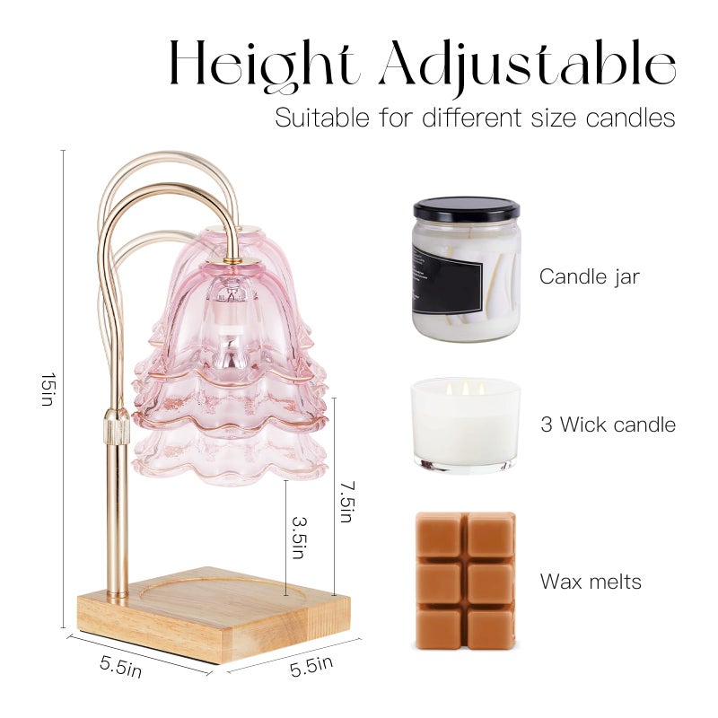 Candeldo Candle Warmer Lamp with Timer: Pink Flower Candle Warming Lamp with 2 Bulbs Height Adjustable Wax Warmer Dimmable Bedroom Mothers Day Decor Gift for Women - Image 2