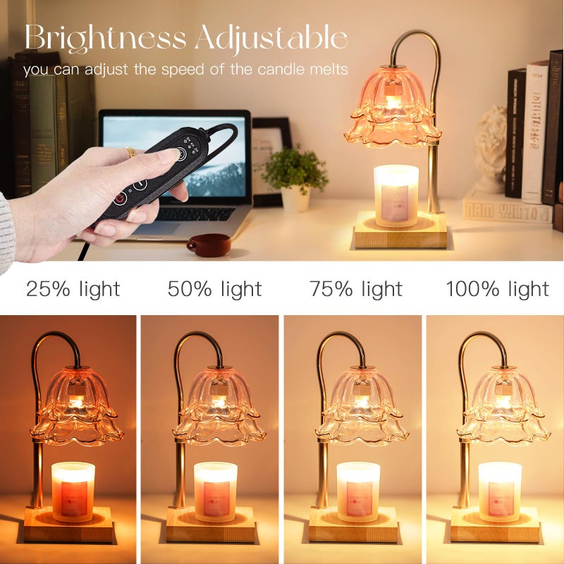 Candeldo Candle Warmer Lamp with Timer: Pink Flower Candle Warming Lamp with 2 Bulbs Height Adjustable Wax Warmer Dimmable Bedroom Mothers Day Decor Gift for Women - Image 5