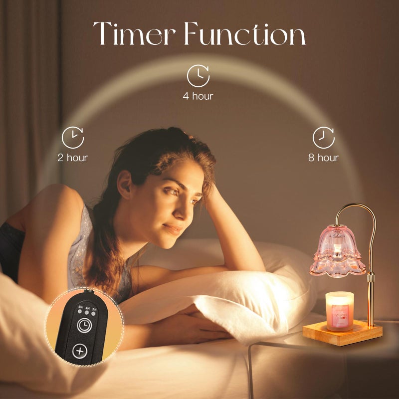 Candeldo Candle Warmer Lamp with Timer: Pink Flower Candle Warming Lamp with 2 Bulbs Height Adjustable Wax Warmer Dimmable Bedroom Mothers Day Decor Gift for Women - Image 4