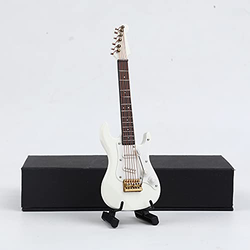 Dselvgvu Wooden Miniature Electric Guitar with Stand and Case Mini Musical Instrument Electric Guitar Replica Collectible Figurines Model Home Decoration Display Ornament White 549x176x048 - Image 1