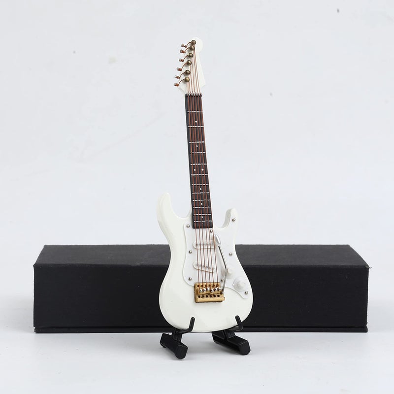 Dselvgvu Wooden Miniature Electric Guitar with Stand and Case Mini Musical Instrument Electric Guitar Replica Collectible Figurines Model Home Decoration Display Ornament White 549x176x048 - Image 3