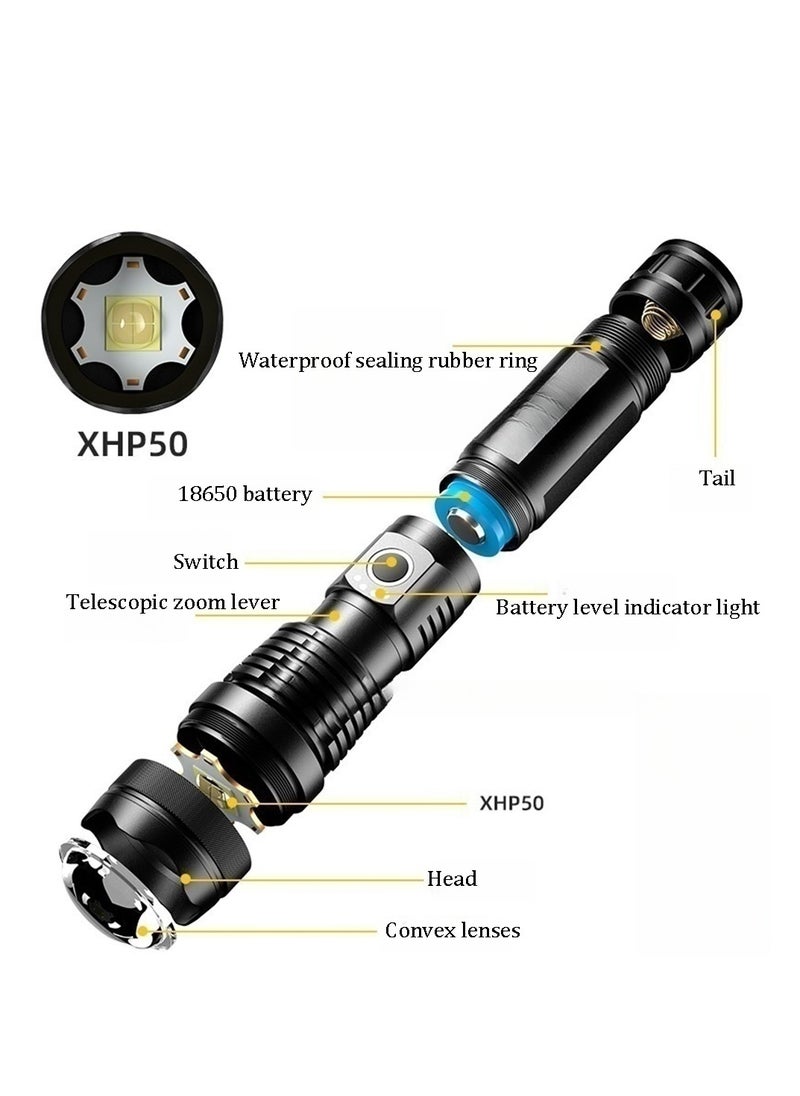 Rechargeable Flashlight High Lumens, Super Bright 100,000 Lumens High Power Flash Light, Handheld Flashlight, Type C Charging Port, Waterproof, Power Display, Long Lasting, Tactical Light for Hiking