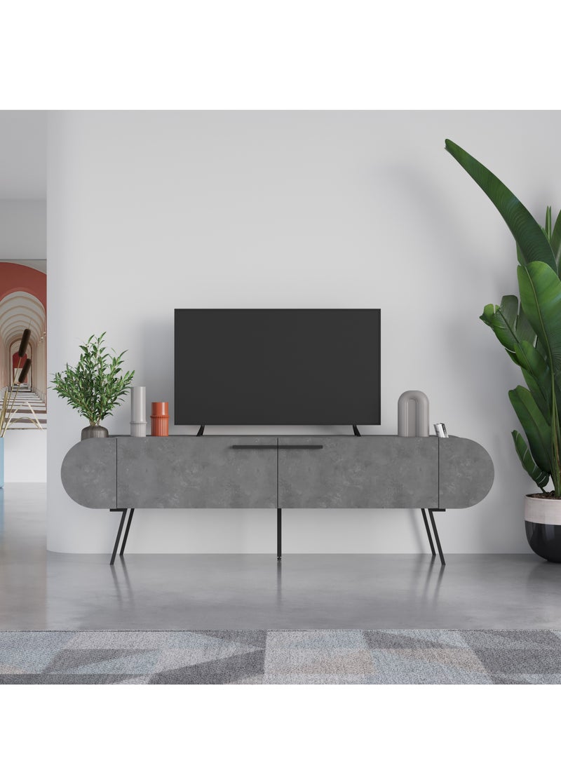 موراه خزانة تلفزيون كبسولة من موراه هوم، تتسع لأجهزة تلفزيون حتى ٦٥ بوصة، ببابين وطابقين، ووحدات تلفزيون لغرفة المعيشة | ١٩٥ × ٣٧٫٤ × ٥٧٫٥ سم | رمادي عتيق - Image 2