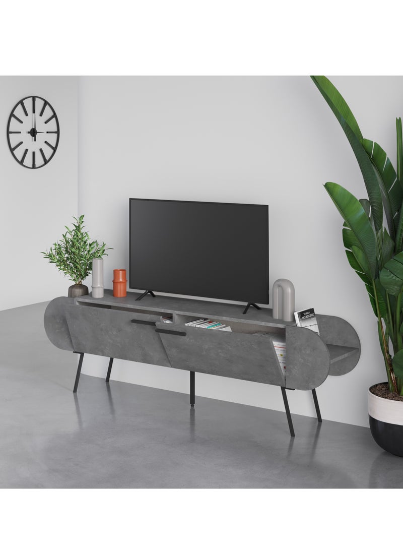 موراه خزانة تلفزيون كبسولة من موراه هوم، تتسع لأجهزة تلفزيون حتى ٦٥ بوصة، ببابين وطابقين، ووحدات تلفزيون لغرفة المعيشة | ١٩٥ × ٣٧٫٤ × ٥٧٫٥ سم | رمادي عتيق - Image 3