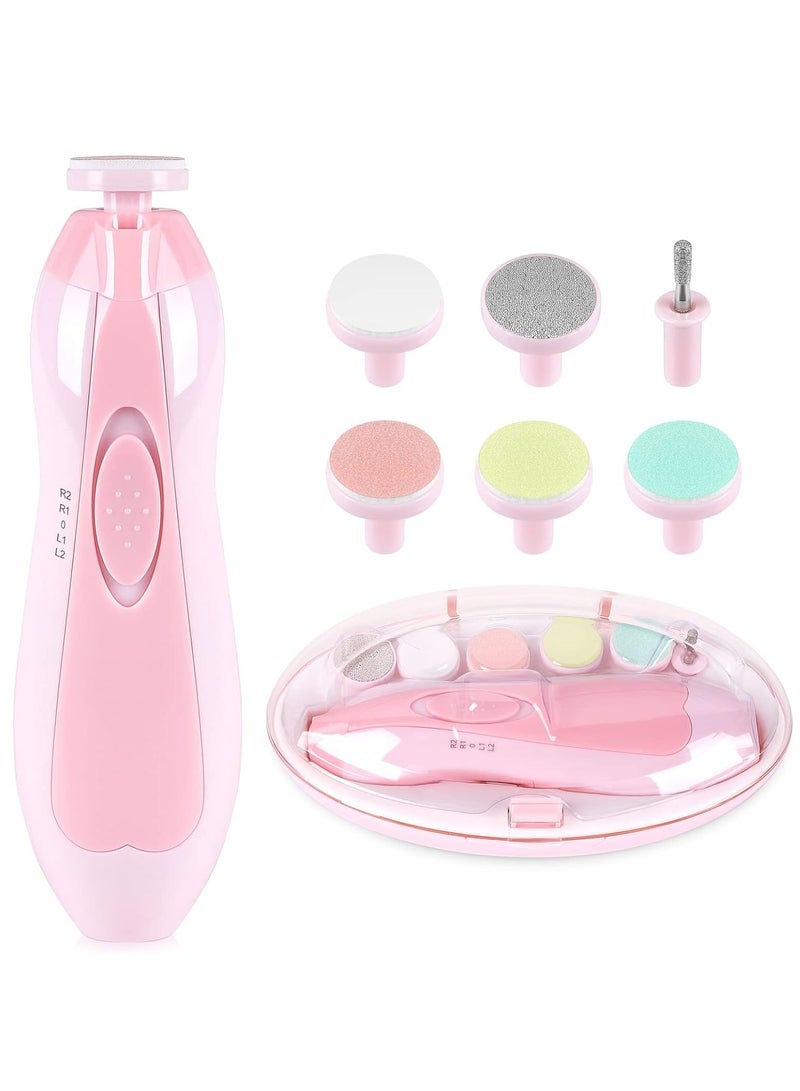 ELTRAZONE Baby Nail Trimmer Electric, Safe Baby Nail File with Light and 6 Grinding Pads for Newborn Toddler Toes and Fingernails,Baby Nail Trimmer Infant Nail File Electric (Pink) - Image 1