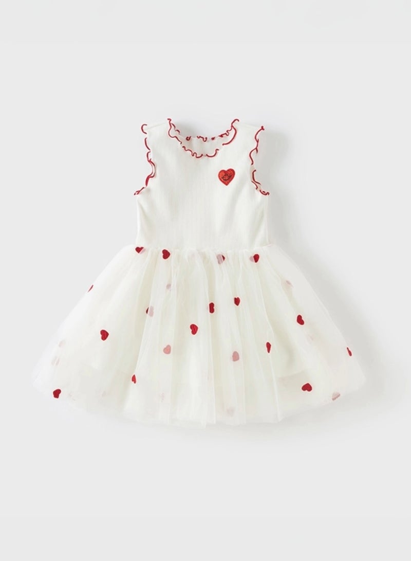 Dave & Bella Girls white tulle Dress with Red heart applique and ruffle trim - Image 4