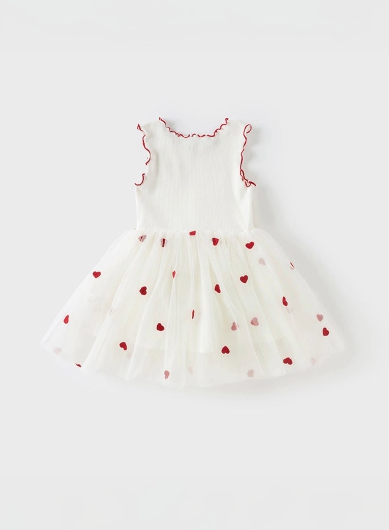 Dave & Bella Girls white tulle Dress with Red heart applique and ruffle trim - Image 5