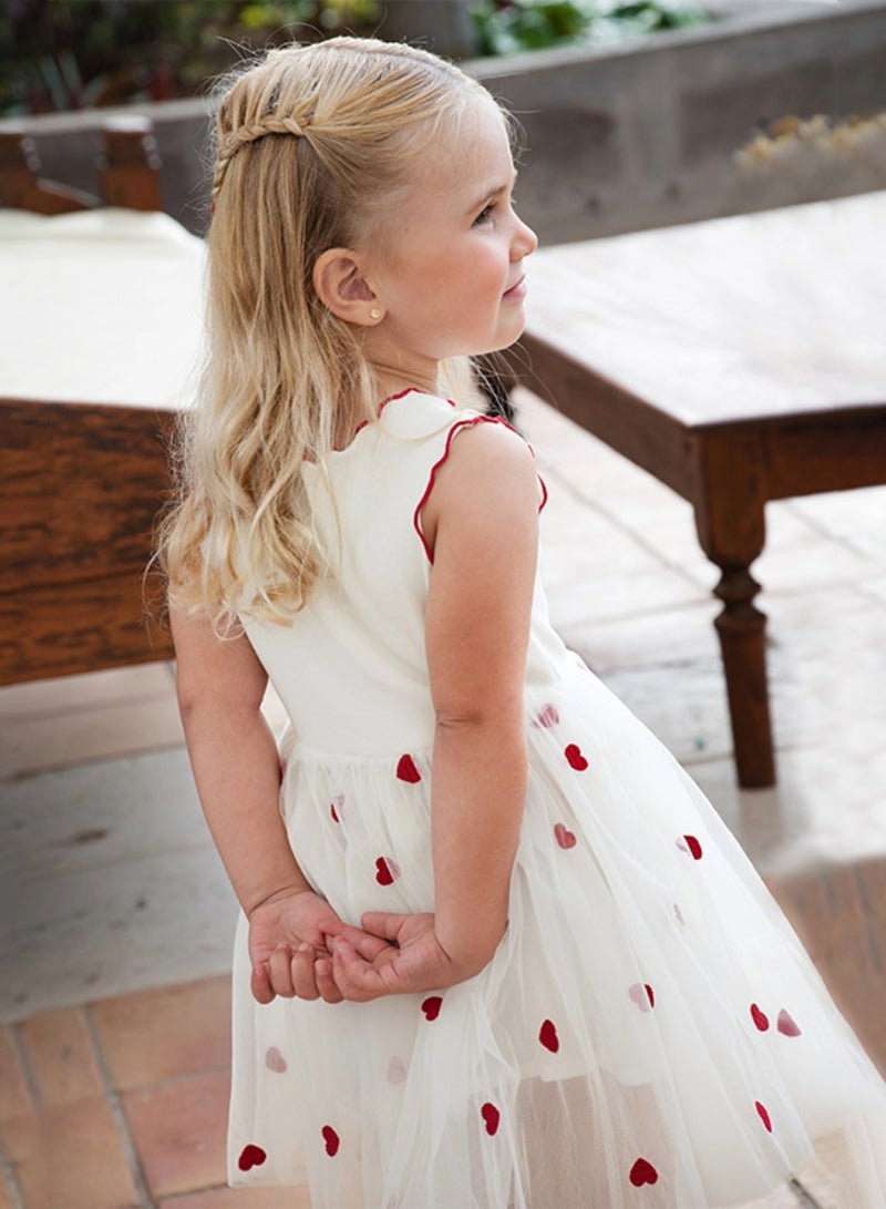 Dave & Bella Girls white tulle Dress with Red heart applique and ruffle trim - Image 2