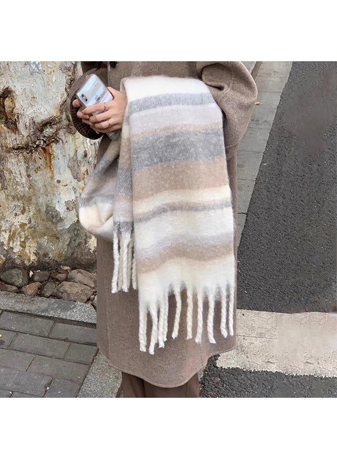 Women's Winter Scarf, High-end Colorful Faux Fur Fringe Large Shawl, Warm And Versatile Atmosphere Striped Neck Warmer