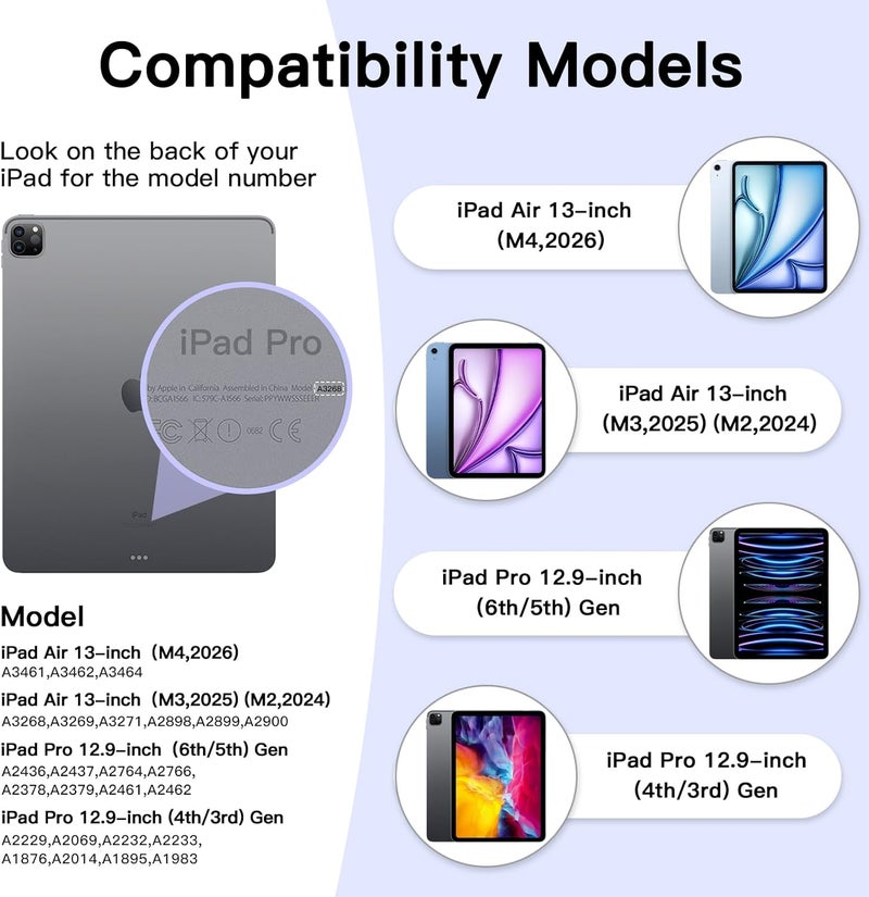 [العربية والإنجليزية] حافظة DSWERUOF مع لوحة مفاتيح لجهاز iPad Air 13 بوصة M4/M3/M2 (2026-2024) و iPad Pro 12.9 بوصة (الجيل الثالث/الرابع/الخامس/السادس) لوحة مفاتيح سحرية، حامل ناتئ عائم سهل الإعداد، لوحة لمس متعددة اللمس، أسود - Image 2
