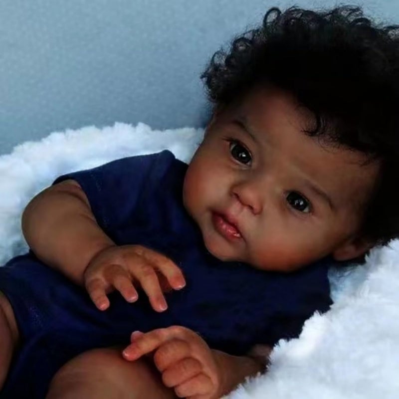 GYCV Lifelike Black Reborn Baby Dolls Boy 20 Inch Realistic Newborn Doll Brown Skin African American Baby Doll Curly Hair Toddler Baby Dolls that Look Real Reborn Babies Toys Gift for Kids - Image 3