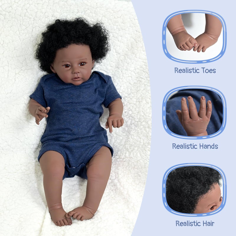 GYCV Lifelike Black Reborn Baby Dolls Boy 20 Inch Realistic Newborn Doll Brown Skin African American Baby Doll Curly Hair Toddler Baby Dolls that Look Real Reborn Babies Toys Gift for Kids - Image 5
