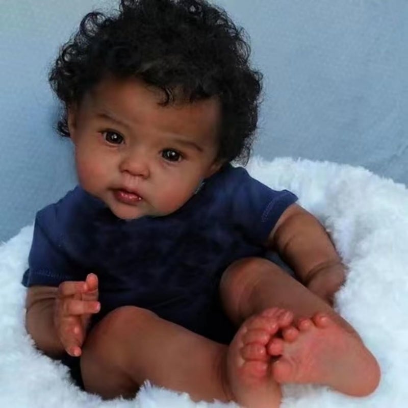 GYCV Lifelike Black Reborn Baby Dolls Boy 20 Inch Realistic Newborn Doll Brown Skin African American Baby Doll Curly Hair Toddler Baby Dolls that Look Real Reborn Babies Toys Gift for Kids - Image 2