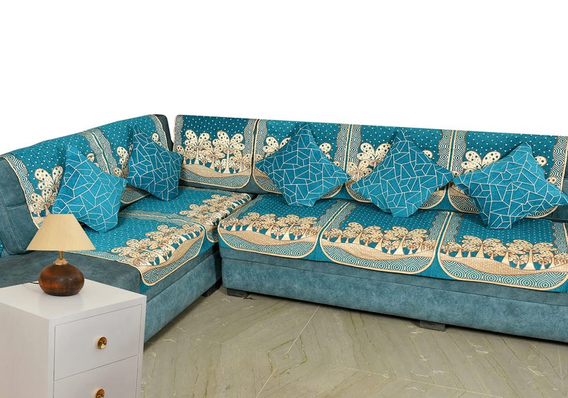 Dazzling DECOR Velvet L Shape Sofa Covers Set with 5 Cushion Covers - Premium 7 Seater Sofa Slip Protector Covers for Living Room Decor-Heavy Fabric Slip Protector for Long Couch Aqua_1004 - Image 2