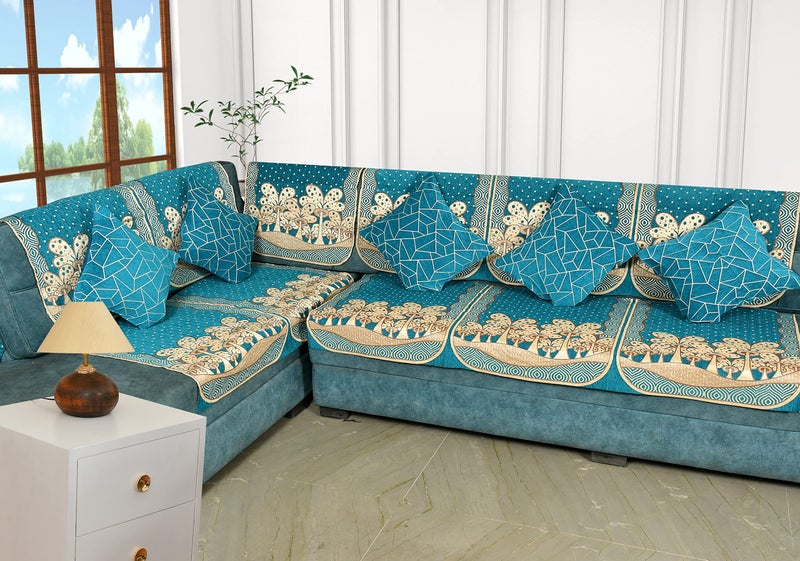 Dazzling DECOR Velvet L Shape Sofa Covers Set with 5 Cushion Covers - Premium 7 Seater Sofa Slip Protector Covers for Living Room Decor-Heavy Fabric Slip Protector for Long Couch Aqua_1004 - Image 5