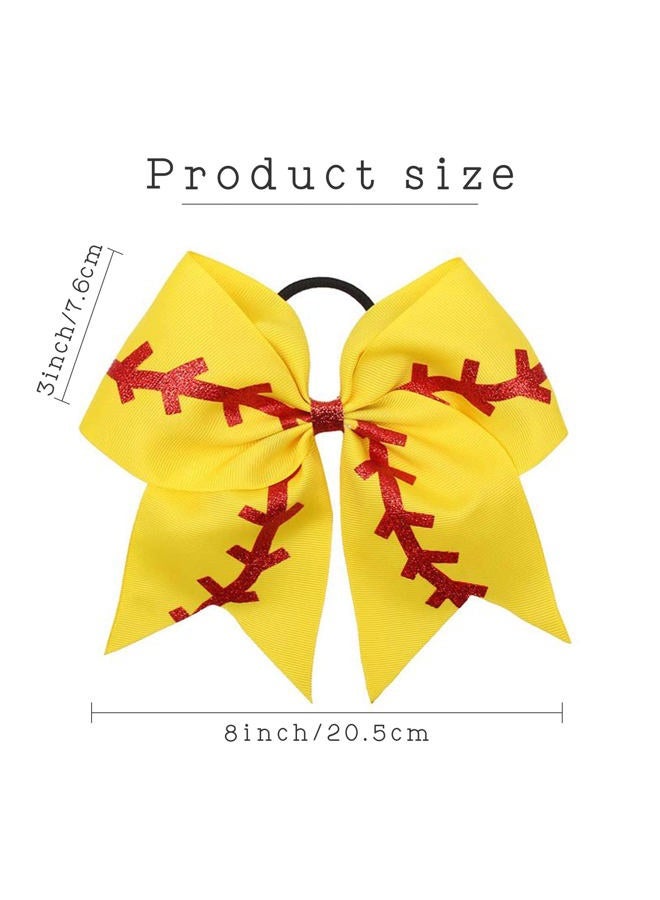 Oaoleer 16PCS 8" Large Cheer Hair Bows Ponytail Holder Elastic Band Handmade for Cheerleading Teen Girls College Sports (16 Pcs) (Baseball Yellow) - Image 4