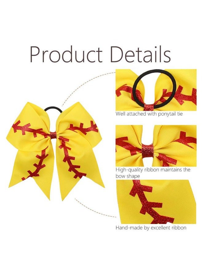 Oaoleer 16PCS 8" Large Cheer Hair Bows Ponytail Holder Elastic Band Handmade for Cheerleading Teen Girls College Sports (16 Pcs) (Baseball Yellow) - Image 3