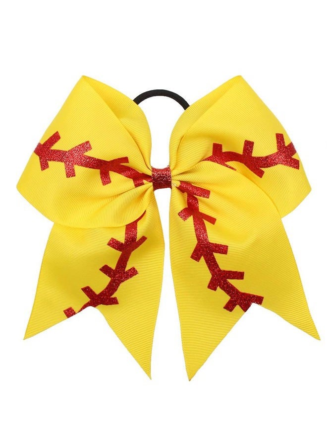 Oaoleer 16PCS 8" Large Cheer Hair Bows Ponytail Holder Elastic Band Handmade for Cheerleading Teen Girls College Sports (16 Pcs) (Baseball Yellow) - Image 2