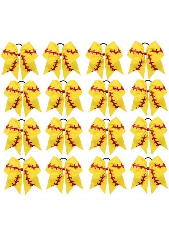 Oaoleer 16PCS 8" Large Cheer Hair Bows Ponytail Holder Elastic Band Handmade for Cheerleading Teen Girls College Sports (16 Pcs) (Baseball Yellow) - Image 1