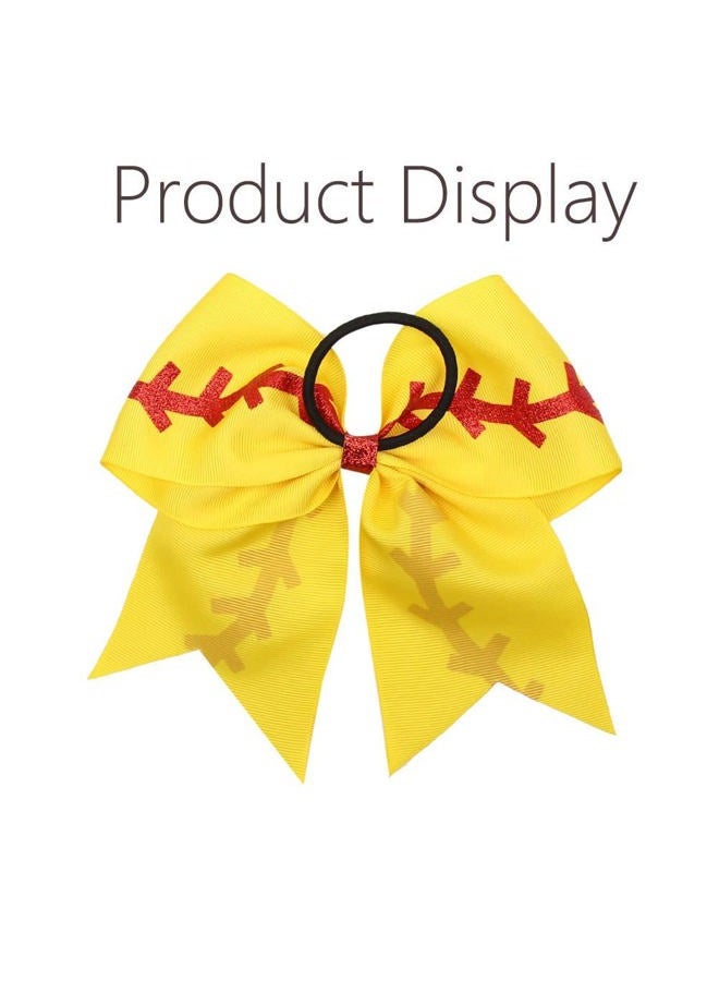 Oaoleer 16PCS 8" Large Cheer Hair Bows Ponytail Holder Elastic Band Handmade for Cheerleading Teen Girls College Sports (16 Pcs) (Baseball Yellow) - Image 5