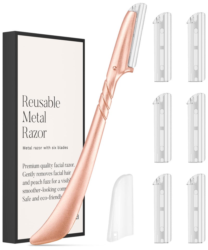 موس الحواجب للنساء من إنفا موس الحواجب أداة ديرما بلانينغ أداة تشكيل الحواجب المريحة موس الوجه لإزالة الشعر الزائد موس تقشير الوجه للحواجب موس حلاقة الحواجب مع 7 شفرات باللون الوردي الذهبي