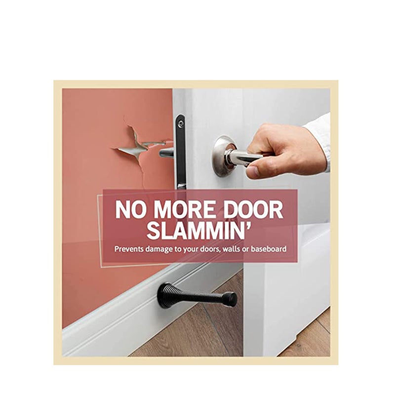 Zikra 12 Pack Black Spring Door Stops, 3-1/8" Heavy Duty Door Stop Flexible Spring Door Stopper with Low Mounted Baby Proof Black Rubber Bumper Tips - Image 5