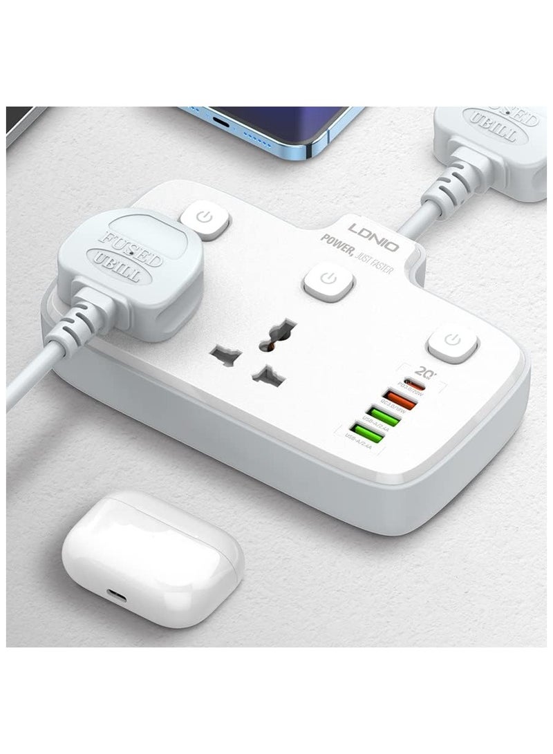 LDNIO SC2413 Universal Power Strip USB Outlet Extension Cord Adapter Wall Charger Surge Protector Socket With 4 USB Port - White  - Image 3