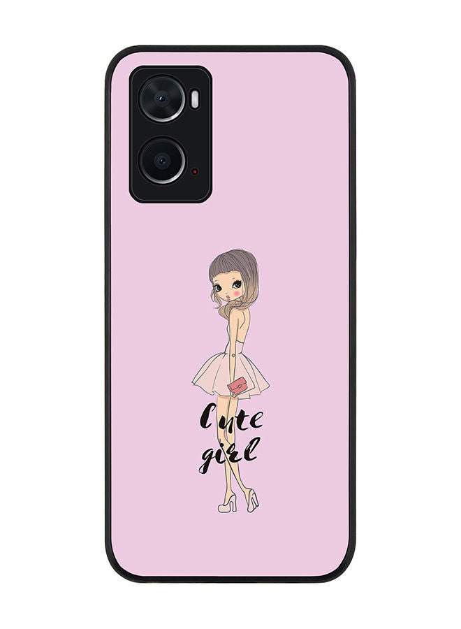 Rugged Black edge case for Oppo A96 4G/A36/A76 Slim fit Soft Case Flexible Rubber Edges Anti Drop TPU Gel Thin Cover - Coy Cute Girl