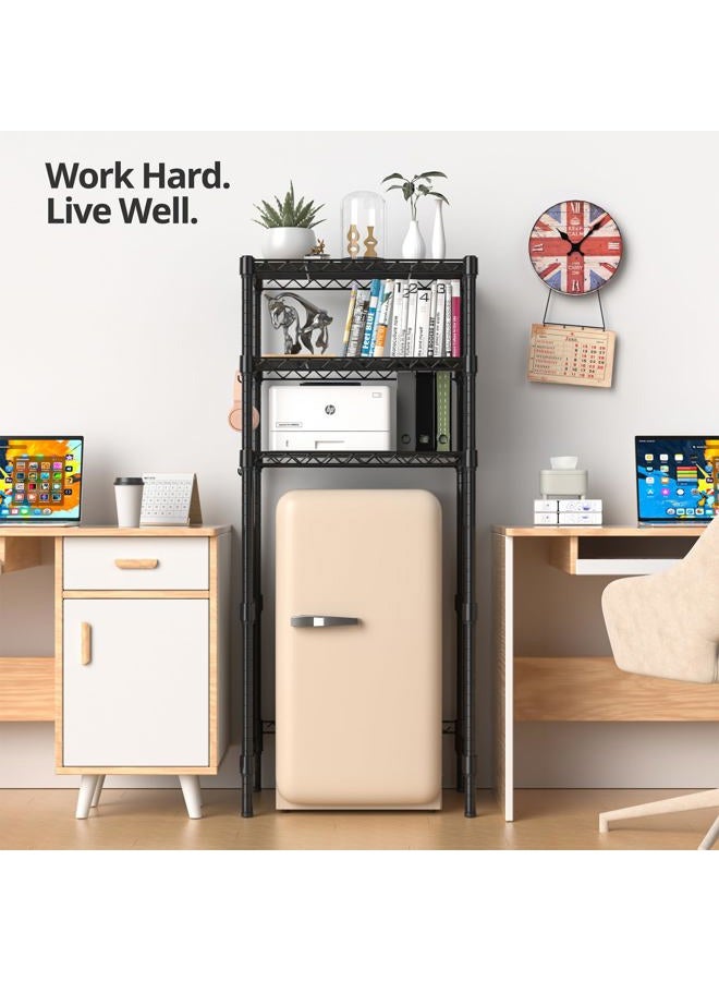 Hodonas 3-Tier Mini Fridge Stand, Adjustable Heavy Duty Storage Shelves, Maximizes Vertical Space for Dorm, Apartment, Kitchen and Office, Organizer Rack for Microwave, Snacks and Appliances, Black - Image 4