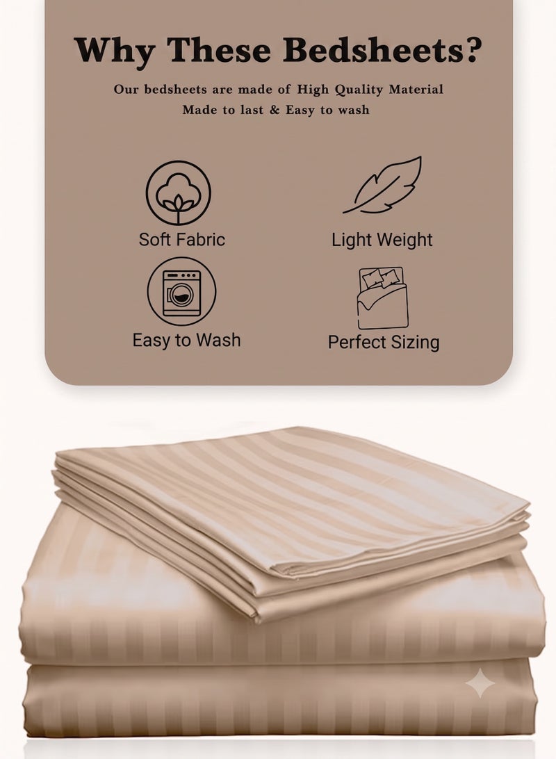 ZEESQUARE 3 PCS Cream Stripe Flat Bed Sheet Set – Premium Soft Microfiber Bedding Set with 1 Flat Bed Sheet & 2 Pillow Covers | Hotel Collection Wrinkle Resistant Bedding for Home, Hotel & Guest Room - Image 4