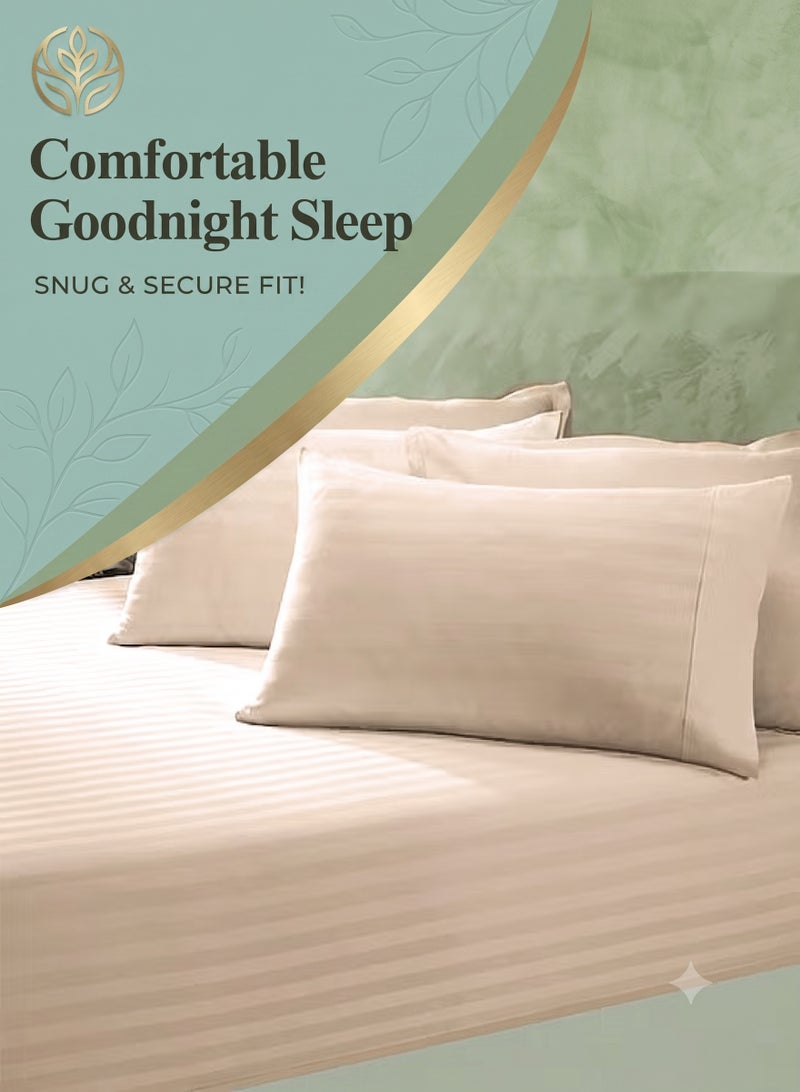 ZEESQUARE 3 PCS Cream Stripe Flat Bed Sheet Set – Premium Soft Microfiber Bedding Set with 1 Flat Bed Sheet & 2 Pillow Covers | Hotel Collection Wrinkle Resistant Bedding for Home, Hotel & Guest Room - Image 3