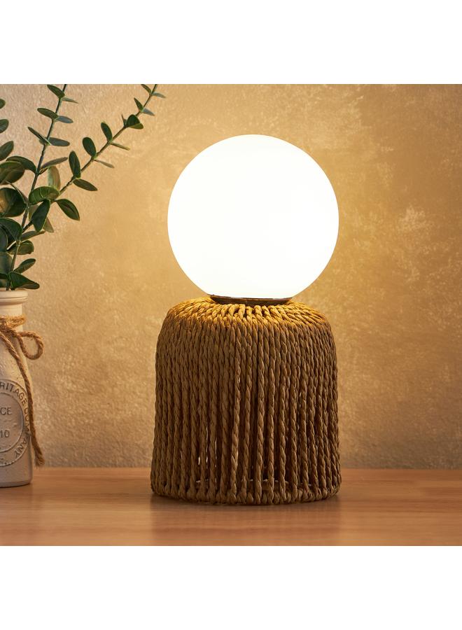 إلبي مصباح طاولة بغطاء كرة زجاجية وحبل ورقي 13X13X25 سم - Image 2