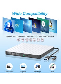 Excefore External DVD Drive, USB 3.0 CD/DVD +/-RW Drive Portable CD DVD Player Burner Reader Writer, Slim Optical CD ROM Drive for Laptop Desktop PC Linux Apple Mac OS Macbook Pro Windows 11/10  - Image 3