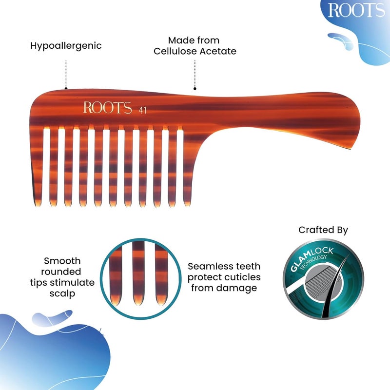 Roots Classic Brown Wide Teeth Handle Comb Hair Comb For Men and Women Style your Hair HassleFree Light Weight For Healthy Stylish Hair Pack of 1 Model No41 - Image 2